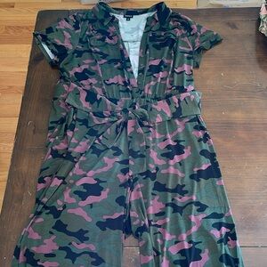 Torrid Studio Knit Culotte Jumpsuit Wide Left Olive Green Pink Camo 2X
